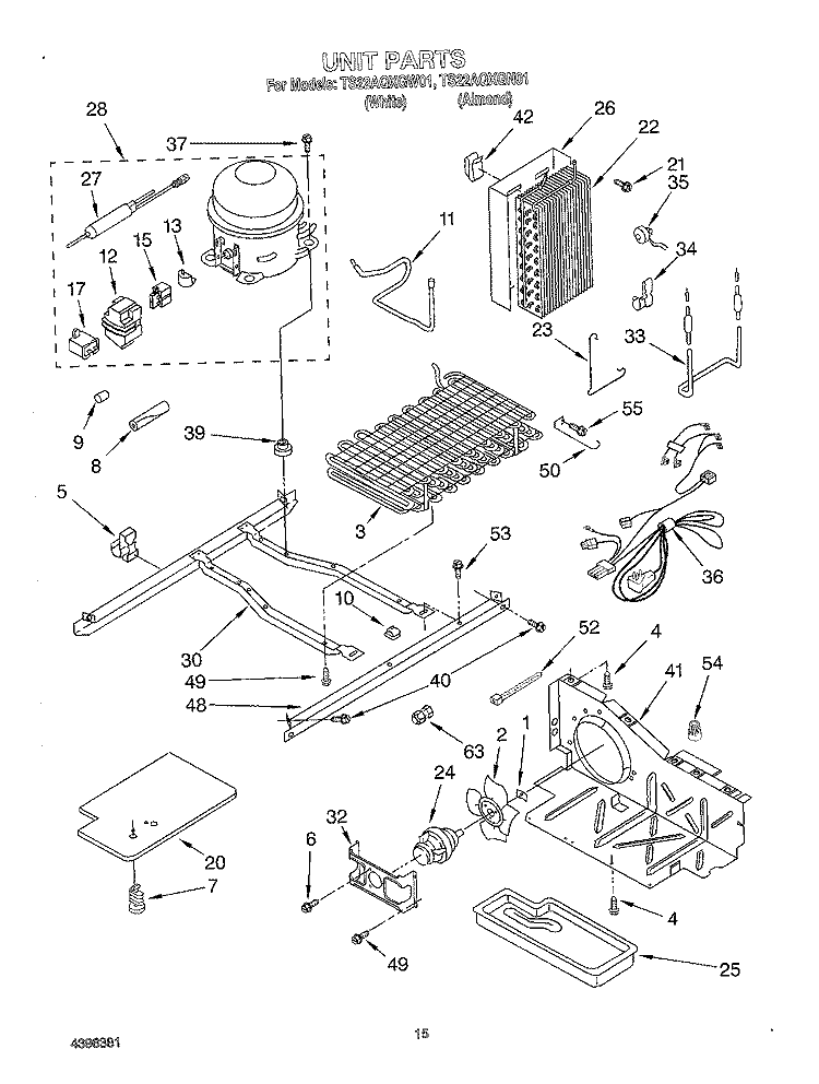 UNIT Diagram and Parts List for TS22AQXGN01  Whirlpool Refrigerator