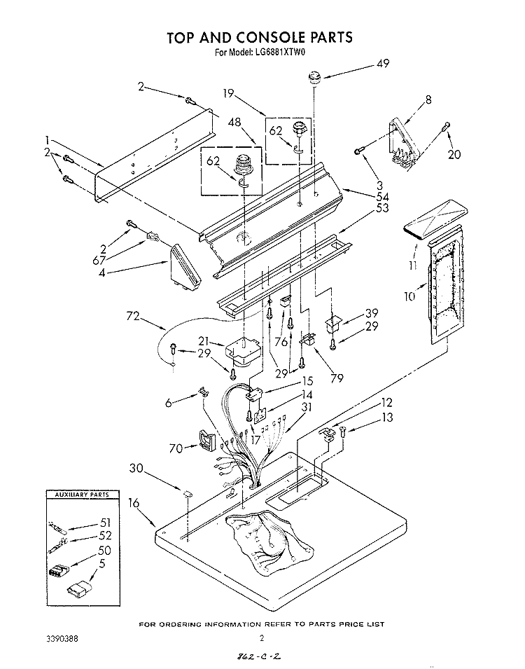 TOP AND CONSOLE , LITERATURE AND OPTIONAL Diagram and Parts List for LG6881XTG0  Whirlpool Dryer