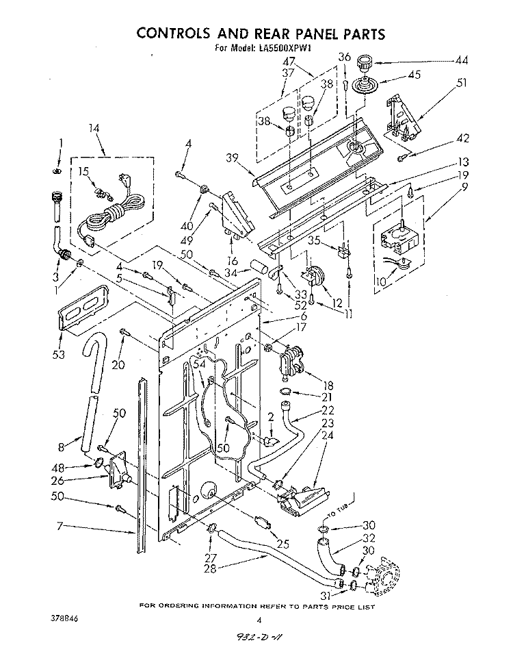 CONTROLS AND REAR PANEL Diagram and Parts List for LA5500XPW1  Whirlpool Washer
