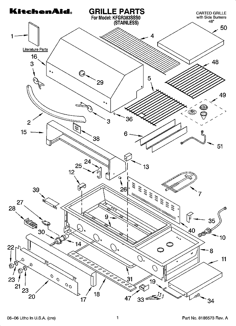 GRILLE PARTS Diagram and Parts List for KFGR383SSS0  KitchenAid Grill