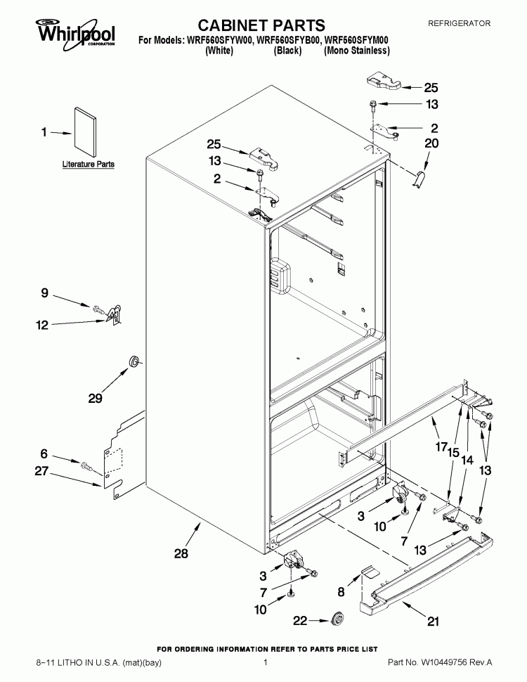 CABINET PARTS Diagram and Parts List for WRF560SFYM00  Whirlpool Refrigerator