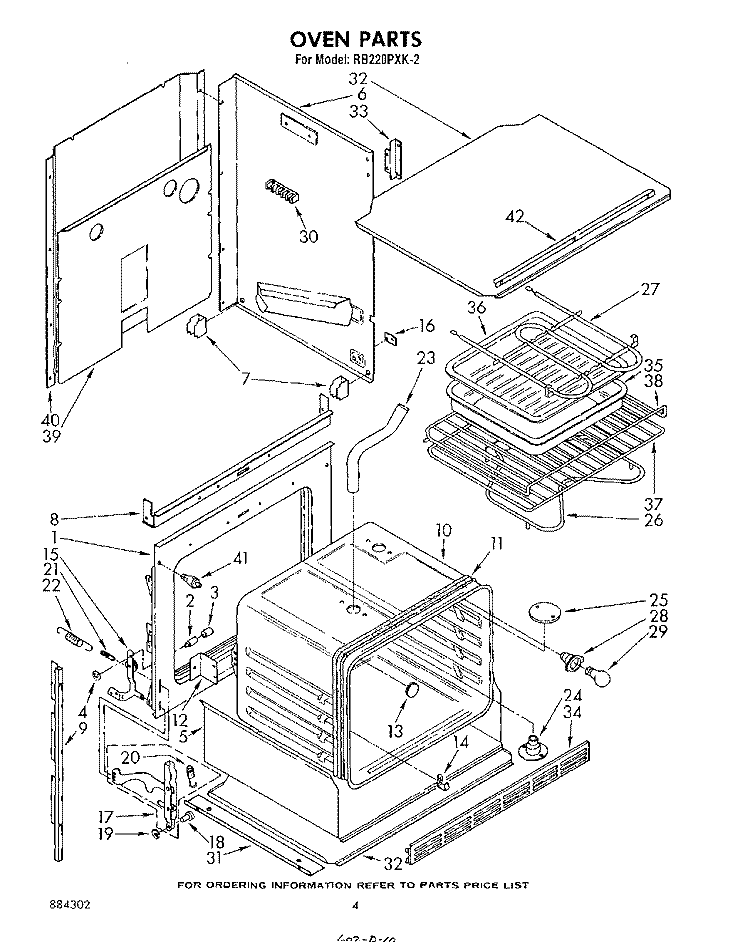 OVEN Diagram and Parts List for RB220PXK2  Whirlpool Wall Oven
