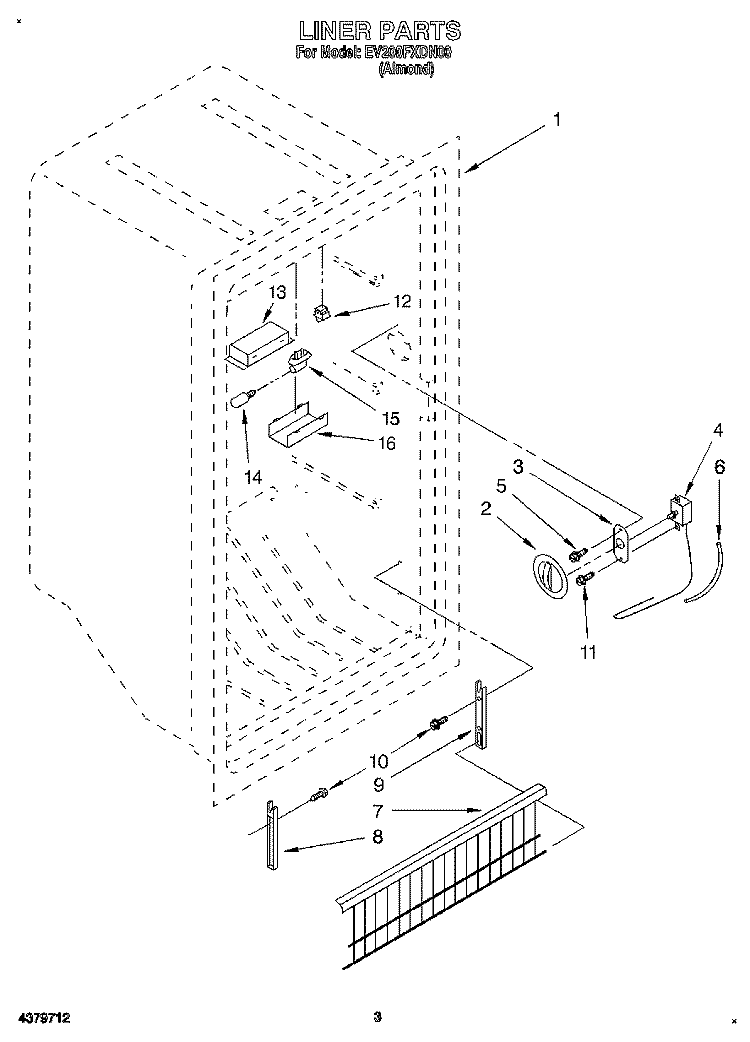 LINER, LIT/OPTIONAL Diagram and Parts List for EV200FXDN00  Whirlpool Freezer