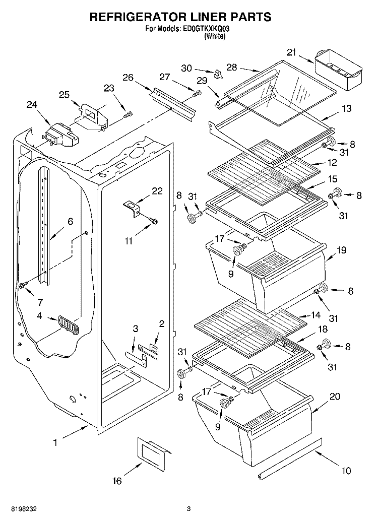 REFRIGERATOR LINER Diagram and Parts List for ED0GTKXKQ03  Whirlpool Refrigerator