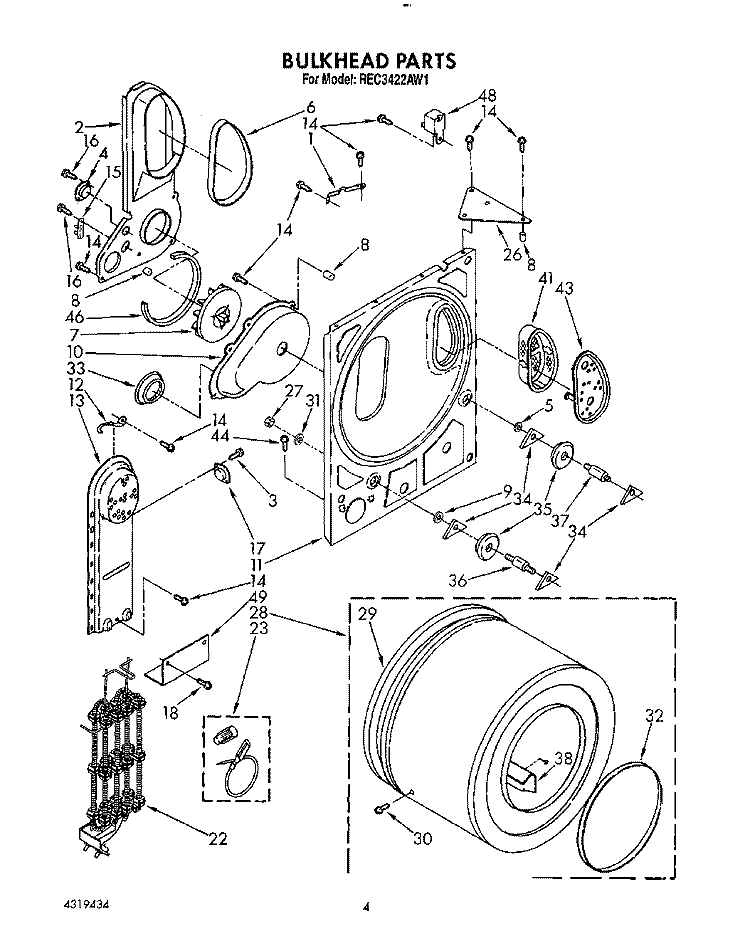 SECTION Diagram and Parts List for REC3422AW1  Roper Dryer