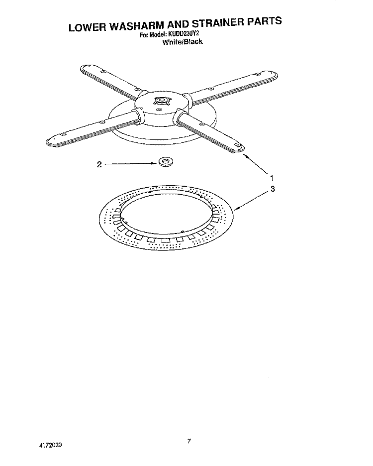 LOWER WASHARM AND STRAINER Diagram and Parts List for KUDD230Y2  KitchenAid Dishwasher
