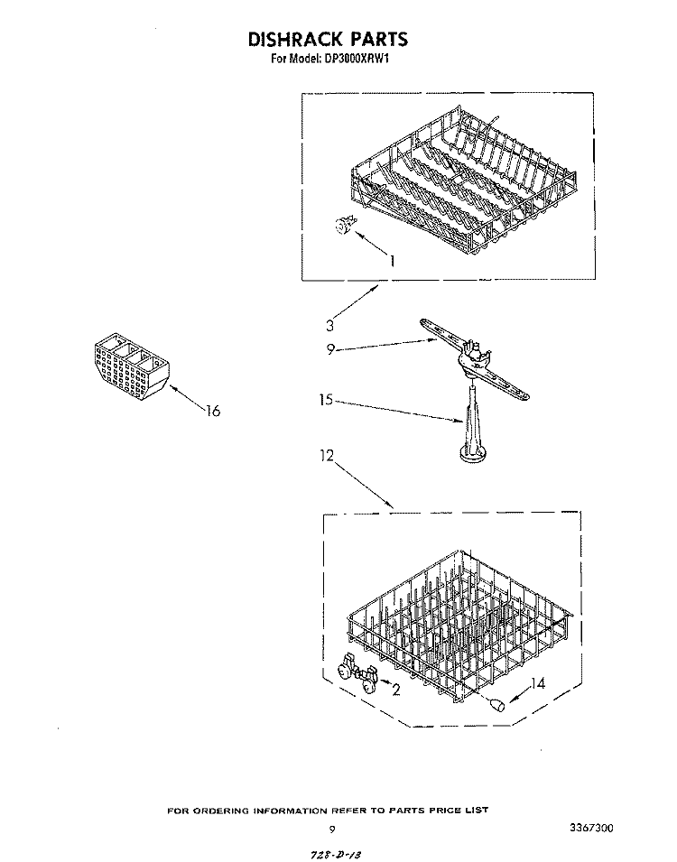 DISHRACK Diagram and Parts List for DP3000XRN1  Whirlpool Dishwasher