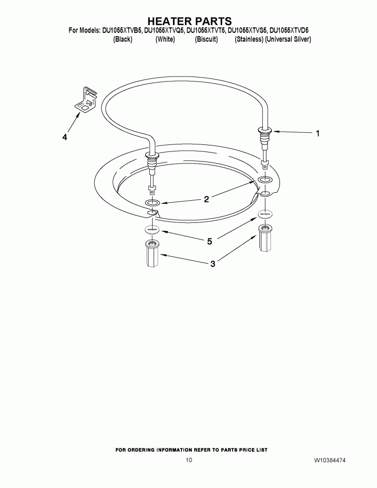 HEATER PARTS Diagram and Parts List for DU1055XTVS5  Whirlpool Dishwasher