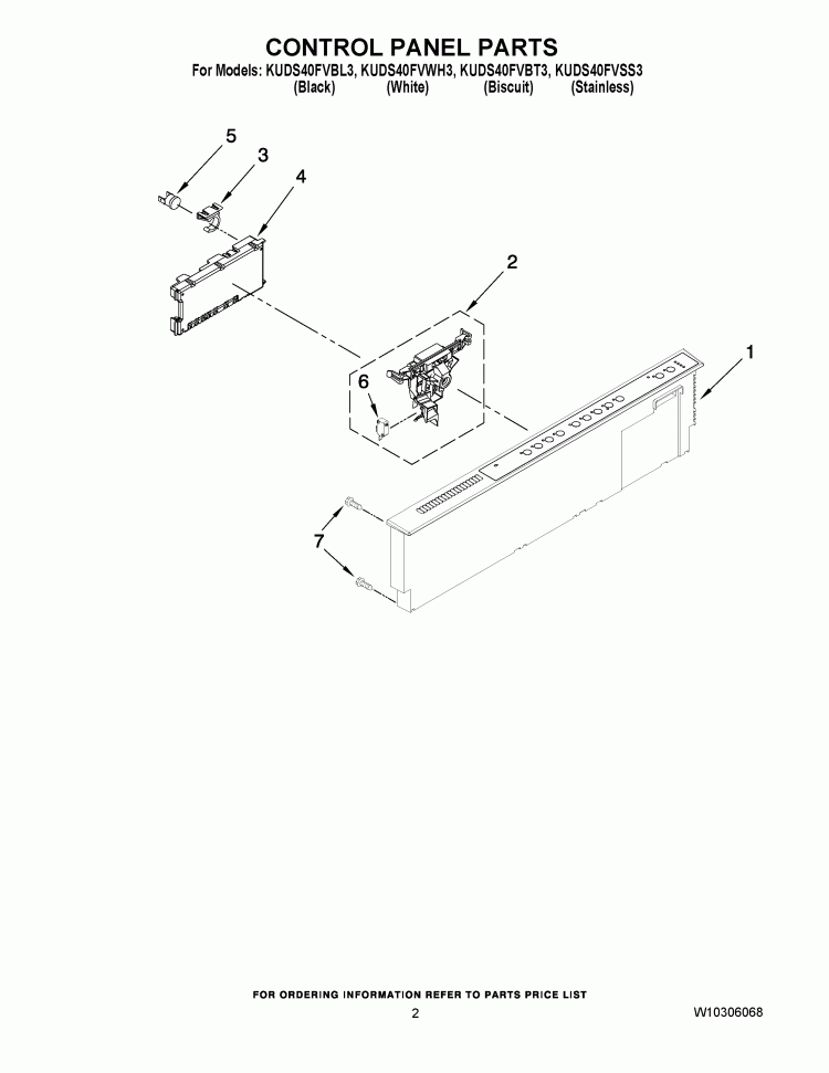 CONTROL PANEL PARTS Diagram and Parts List for KUDS40FVSS3  KitchenAid Dishwasher