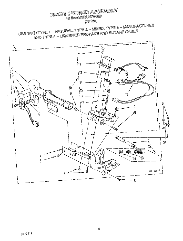 694670 BURNER ASSEMBLY Diagram and Parts List for KGYL507WWH0  KitchenAid Dryer