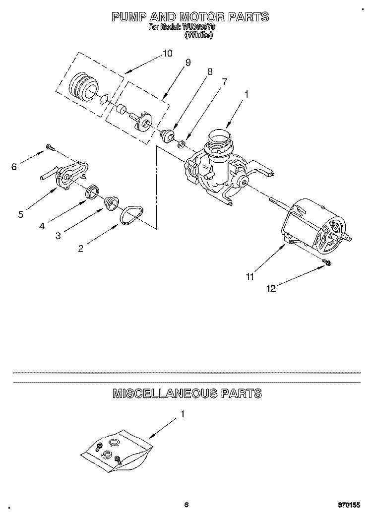 PUMP AND MOTOR, MISCELLANEOUS Diagram and Parts List for WU3050Y0  Roper Dishwasher