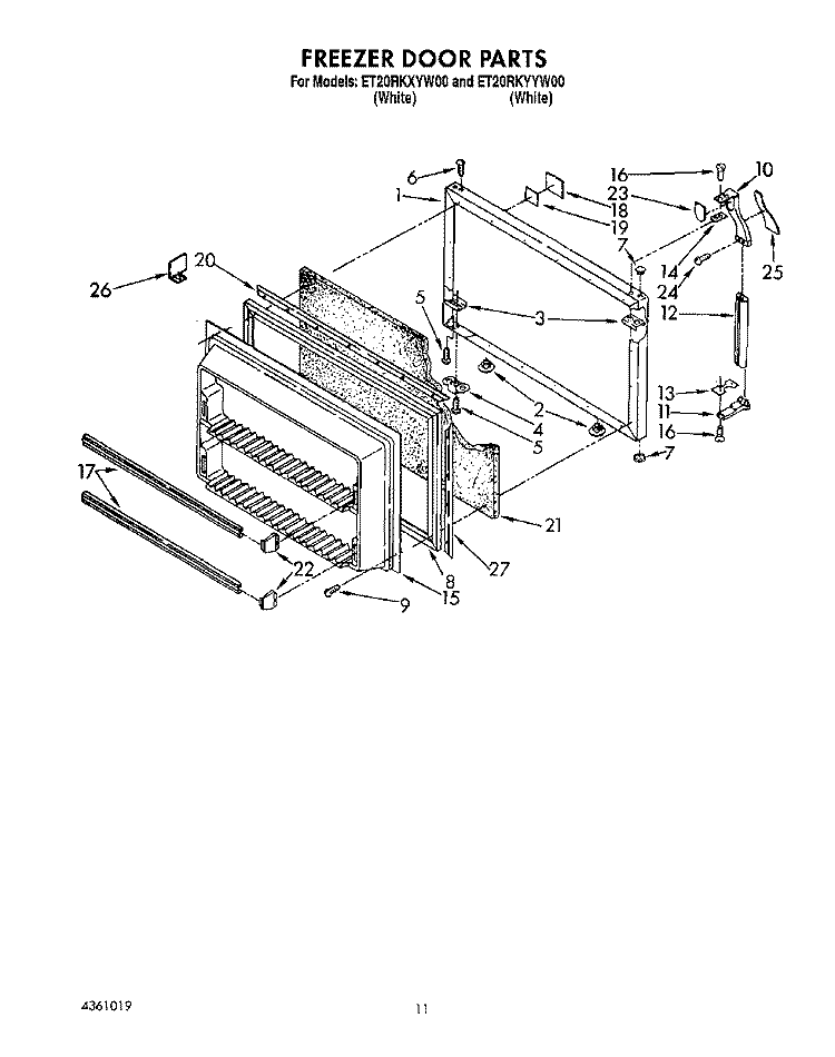 FREEZER DOOR Diagram and Parts List for ET20RKYYW00  Whirlpool Refrigerator