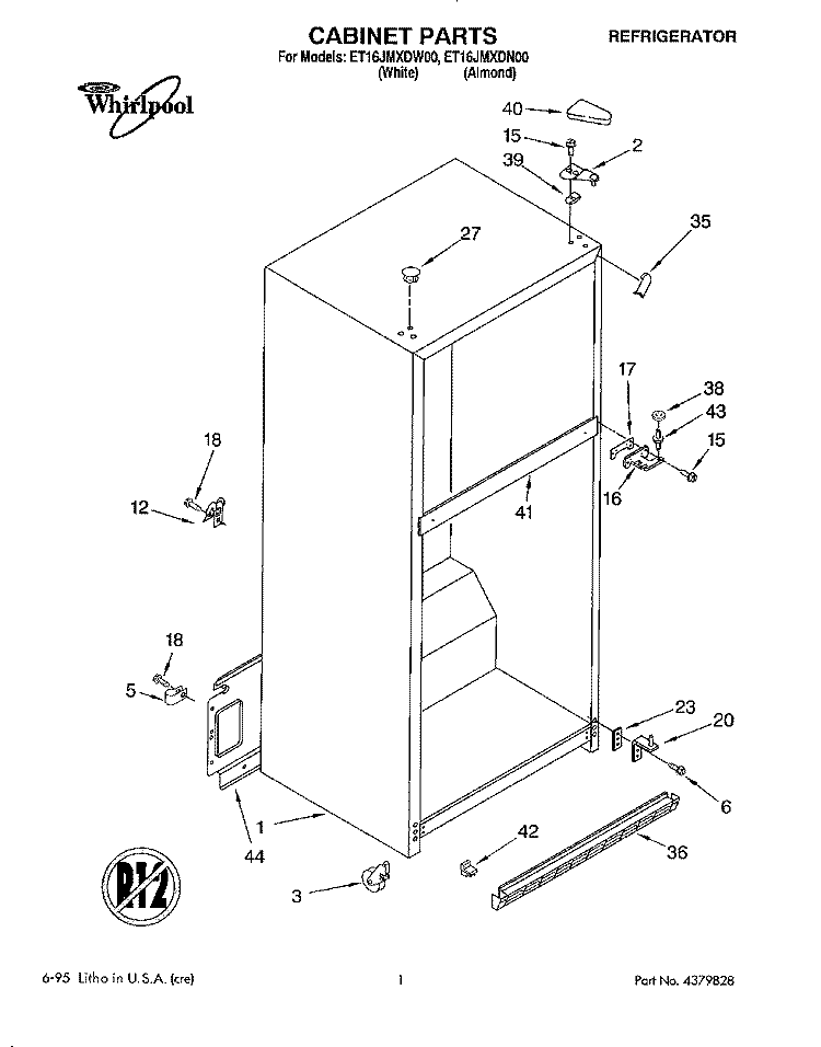 CABINET Diagram and Parts List for ET16JMXDW00  Whirlpool Refrigerator