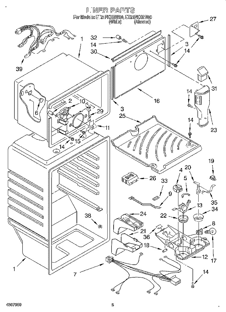 LINER Diagram and Parts List for ET21PKXGW00  Whirlpool Refrigerator