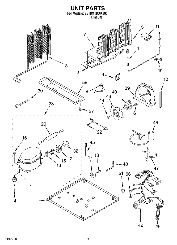 UNIT Diagram and Parts List for 8ET8MTKXKT00  Whirlpool Refrigerator