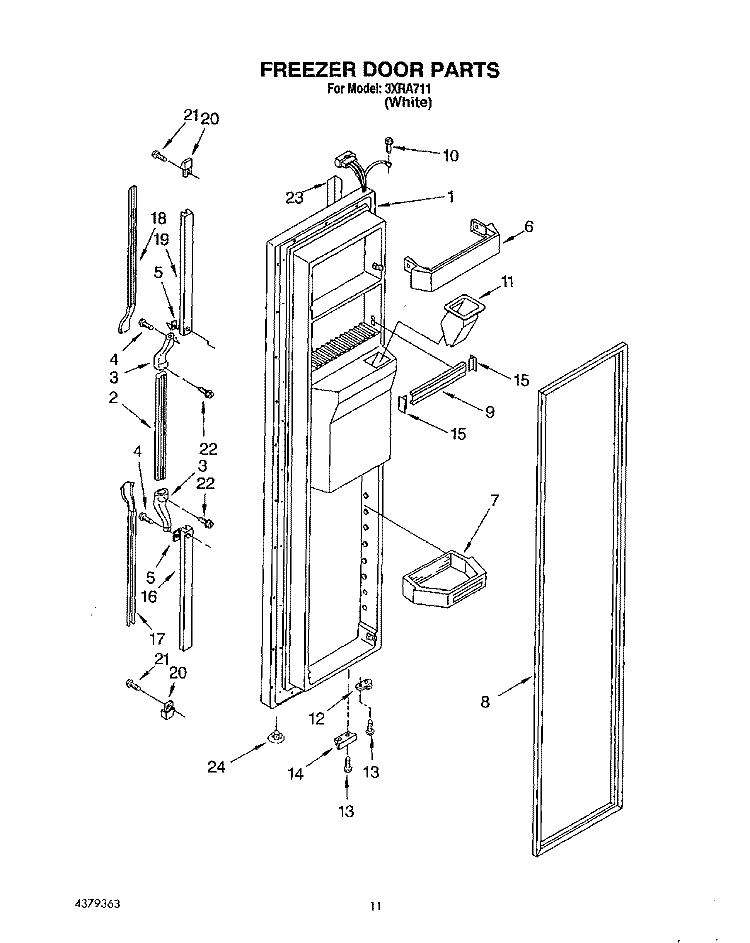 FREEZER DOOR Diagram and Parts List for 3XRA711  Whirlpool Refrigerator