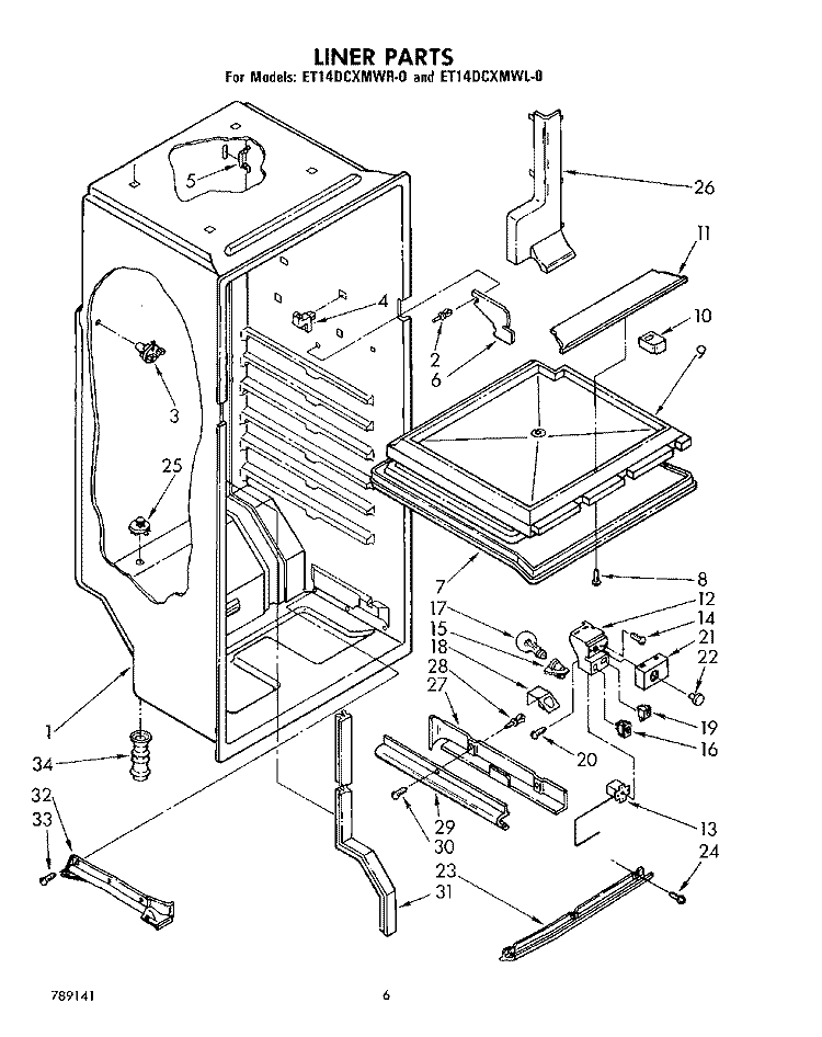 LINER, LIT/OPTIONAL Diagram and Parts List for ET14DCXMWL0  Whirlpool Refrigerator