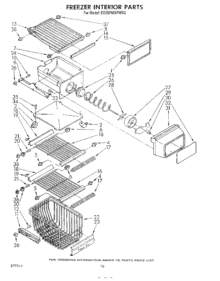 FREEZER INTERIOR Diagram and Parts List for ED25PMXRWR2  Whirlpool Refrigerator