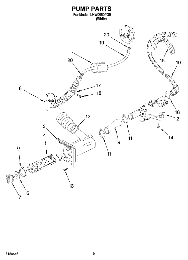 PUMP PARTS, OPTIONAL PARTS (NOT INCLUDED) Diagram and Parts List for LHW0050PQ0  Whirlpool Washer