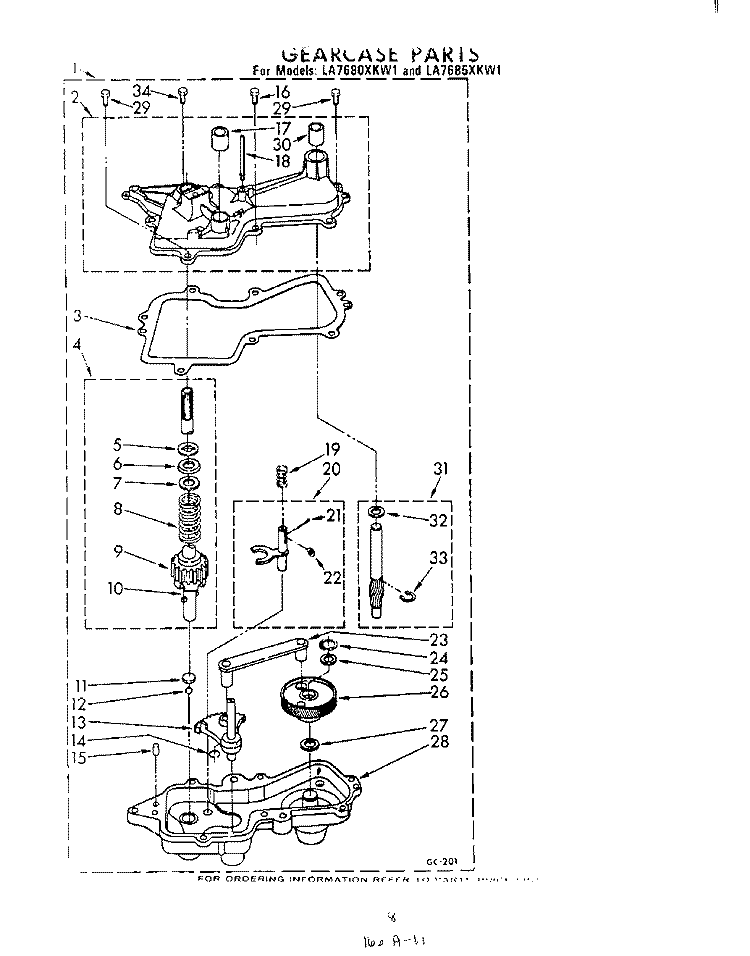 GEARCASE Diagram and Parts List for LA7680XKW1  Whirlpool Washer
