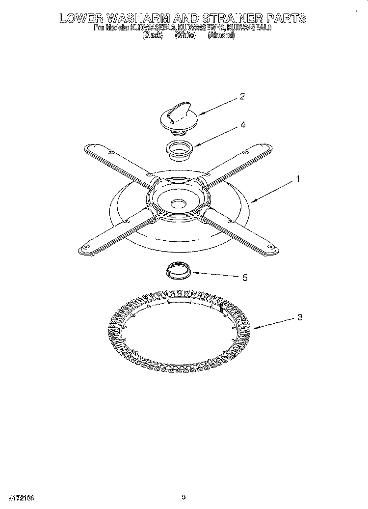 LOWER WASHARM AND STRAINER Diagram and Parts List for KUDV24SEAL0  KitchenAid Dishwasher