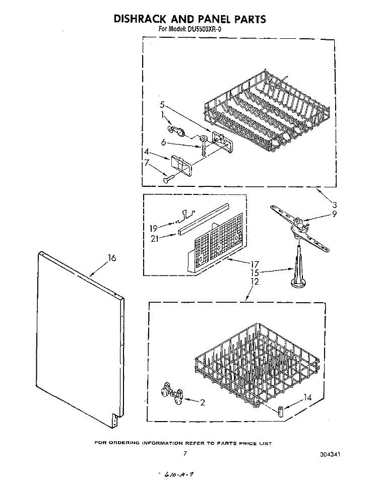 DISHRACK AND PANEL Diagram and Parts List for DU5500XR0  Whirlpool Dishwasher