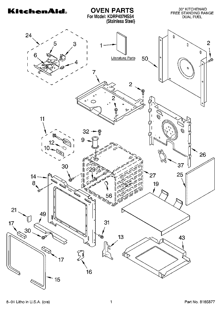 OVEN, LITERATURE Diagram and Parts List for KDRP407HSS4  KitchenAid Range