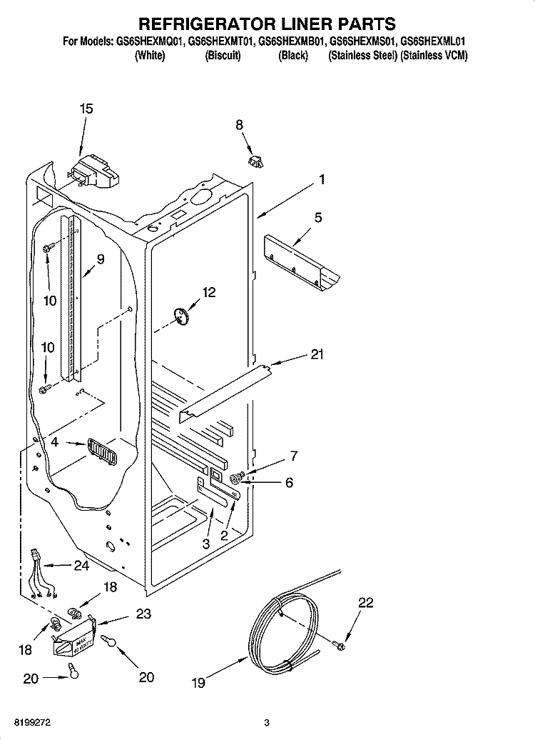 REFRIGERATOR LINER PARTS Diagram and Parts List for GS6SHEXML01  Whirlpool Refrigerator