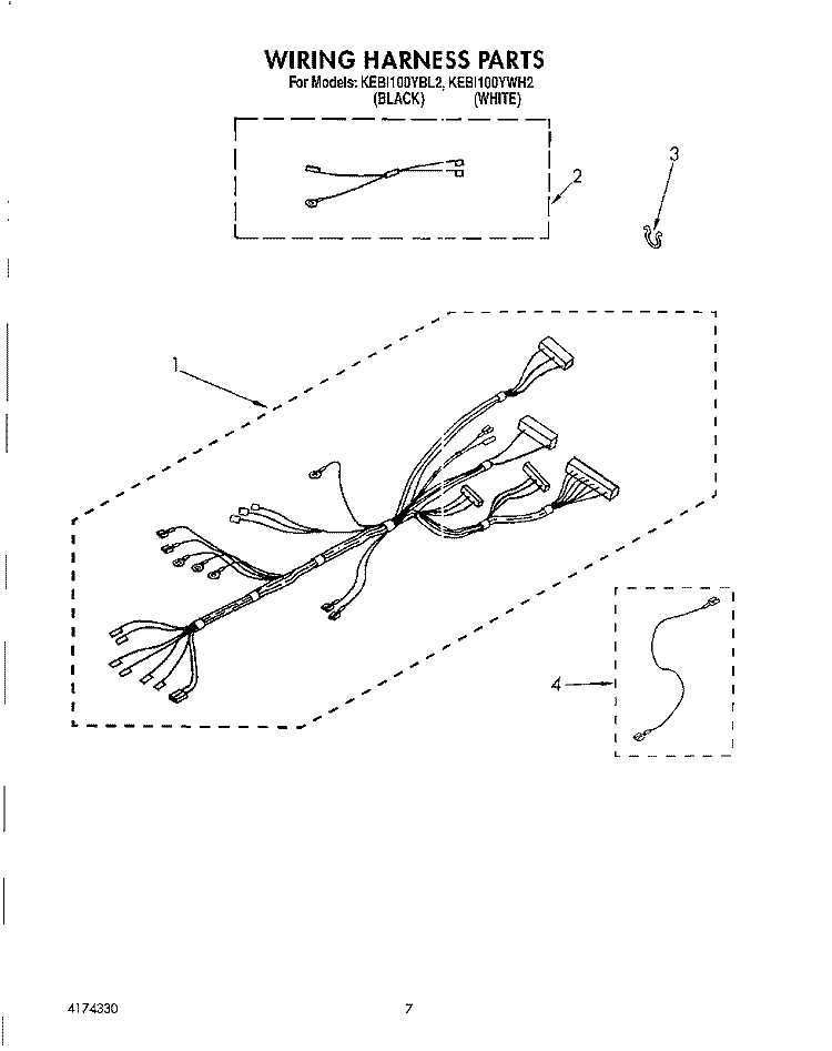 WIRING HARNESS Diagram and Parts List for KEBI100YWH2  KitchenAid Wall Oven