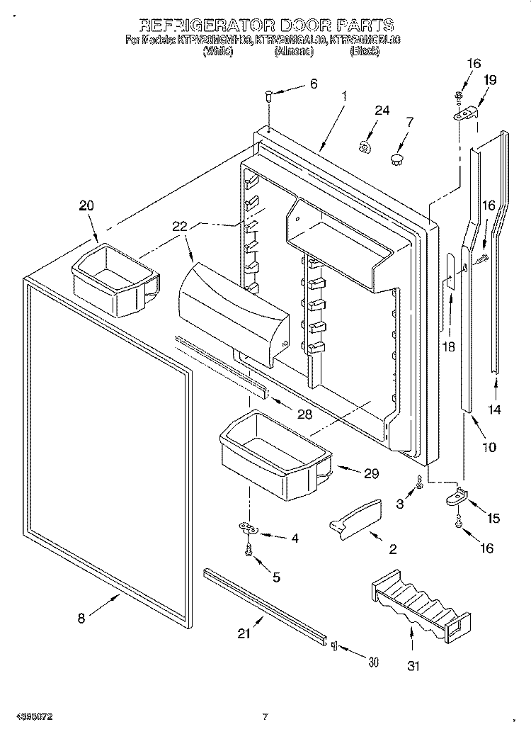 REFRIGERATOR DOOR Diagram and Parts List for KTRV20MGBL00  KitchenAid Refrigerator