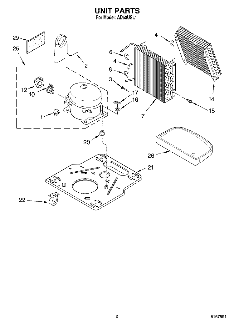 SECTION Diagram and Parts List for AD50USL1  Whirlpool Dehumidifier