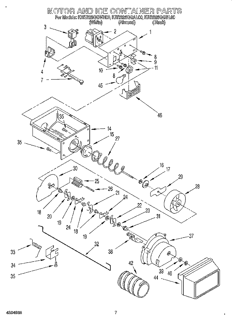 MOTOR AND ICE CONTAINER Diagram and Parts List for KSRS25QGWH00  KitchenAid Refrigerator