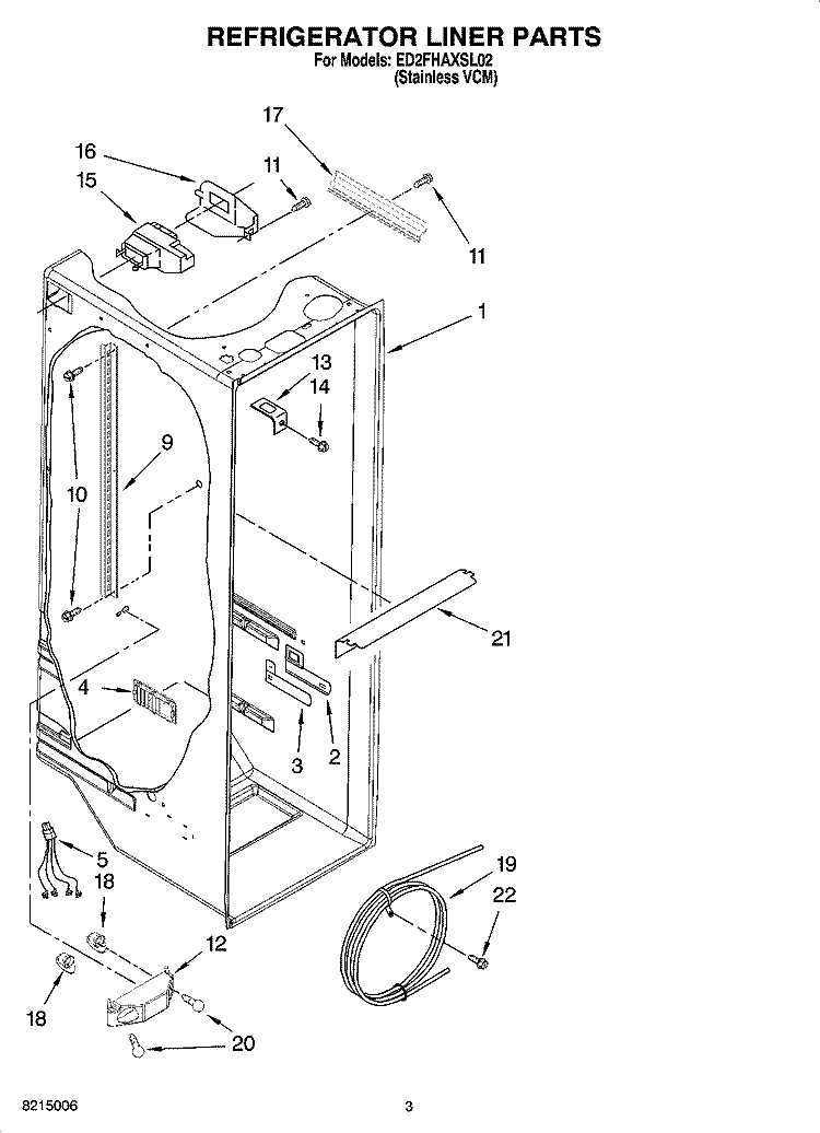 REFRIGERATOR LINER PARTS Diagram and Parts List for ED2FHAXSL02  Whirlpool Refrigerator