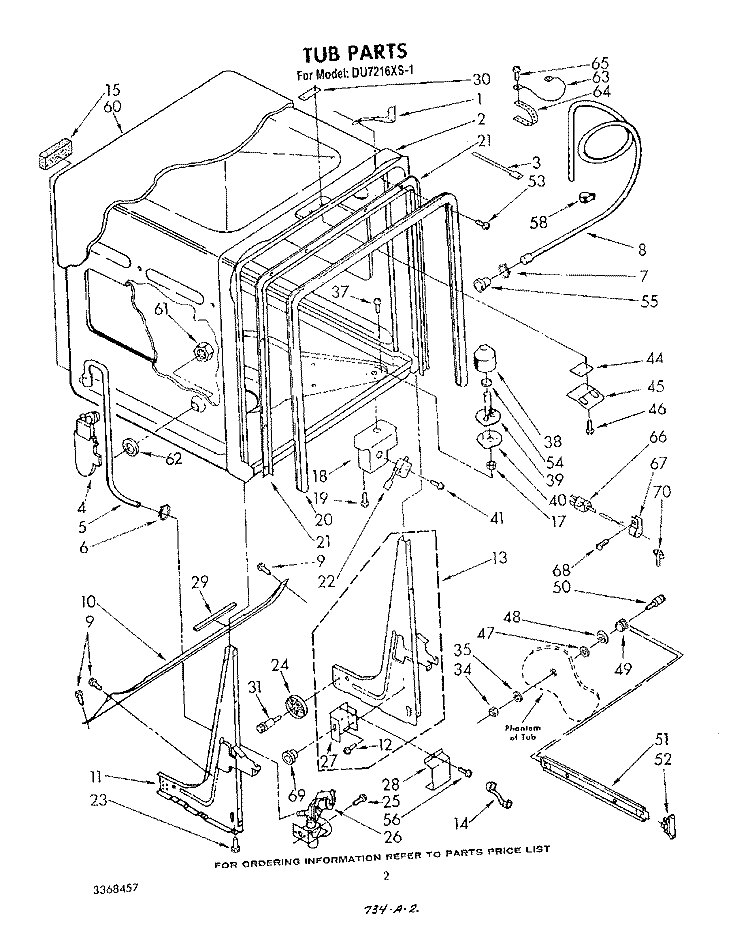 TUB , LIT/OPTIONAL Diagram and Parts List for DU7216XS1  Whirlpool Dishwasher