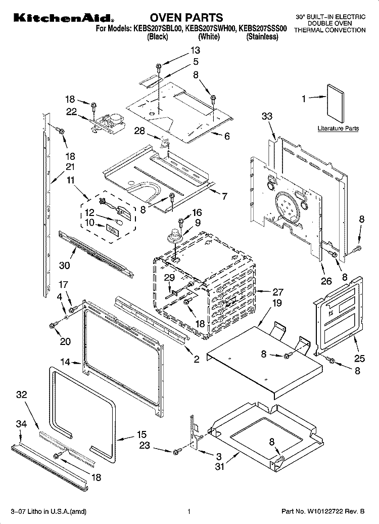 OVEN PARTS Diagram and Parts List for KEBS207SWH00  KitchenAid Wall Oven