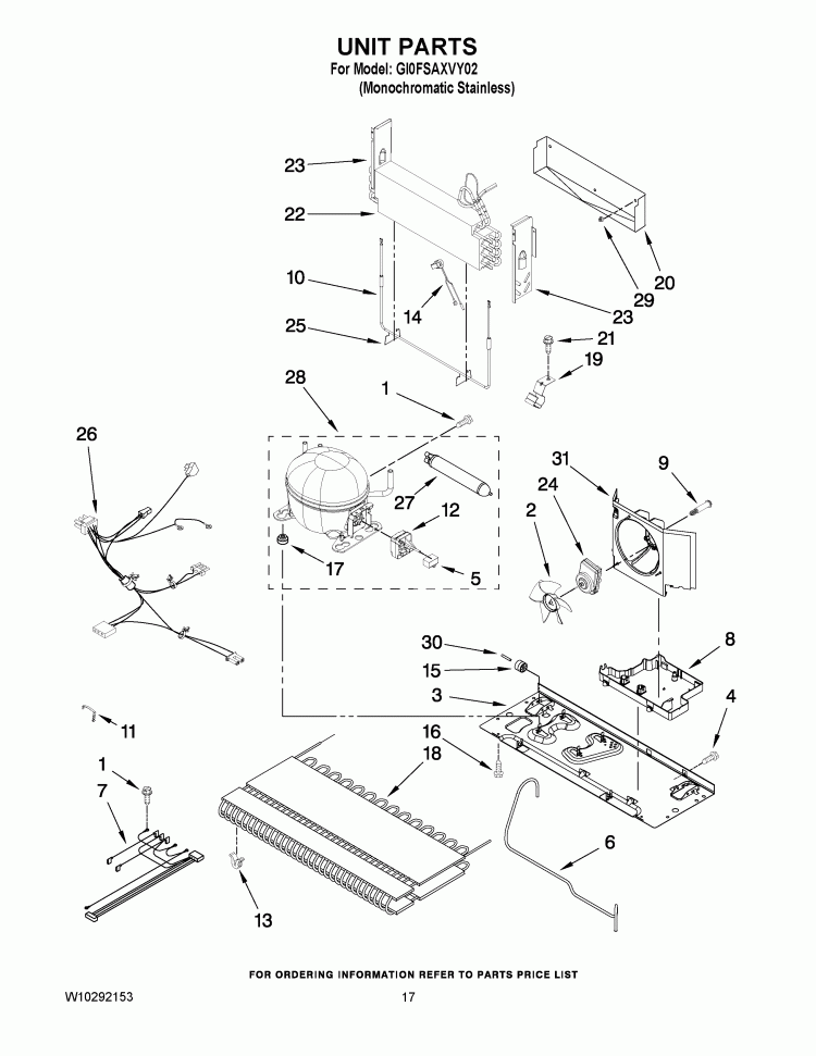 UNIT PARTS Diagram and Parts List for GI0FSAXVY02  Whirlpool Refrigerator