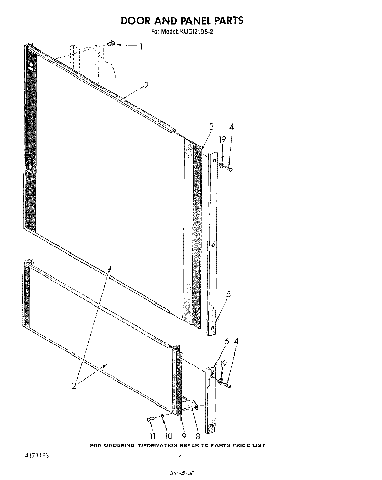 DOOR AND PANEL Diagram and Parts List for KUDI21DS2  KitchenAid Dishwasher