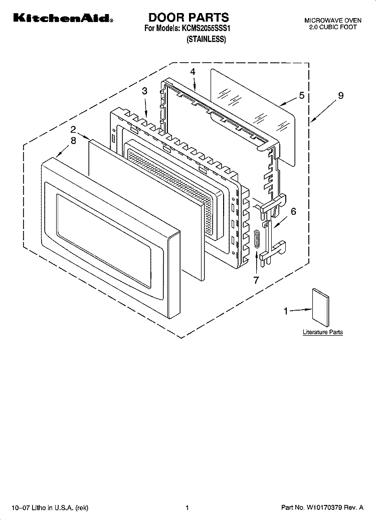 DOOR PARTS Diagram and Parts List for KCMS2055SSS1  KitchenAid Microwave