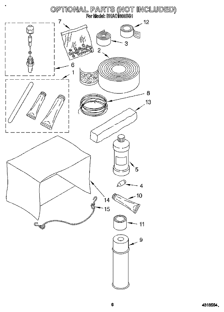 OPTIONAL Diagram and Parts List for BHAC1800BS1  Whirlpool Air Conditioner