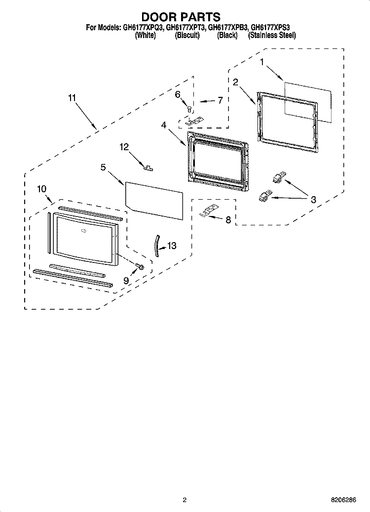 DOOR PARTS Diagram and Parts List for GH6177XPB3  Whirlpool Microwave