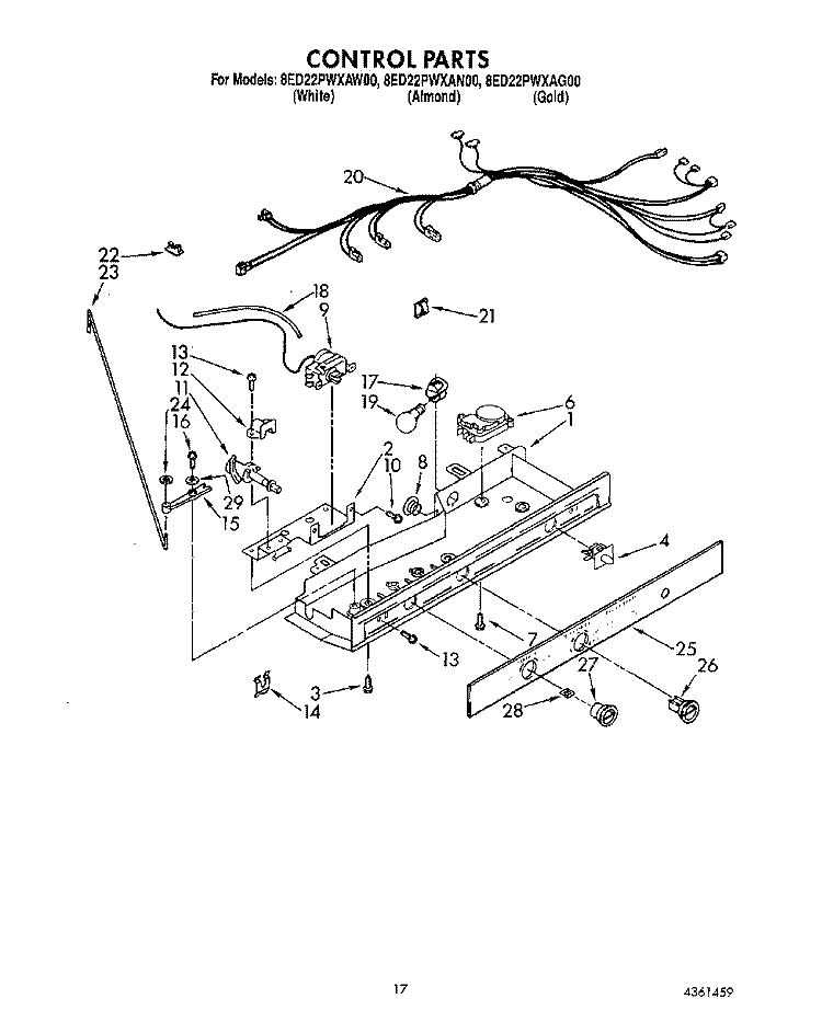 CONTROL Diagram and Parts List for 8ED22PWXAW00  Whirlpool Refrigerator