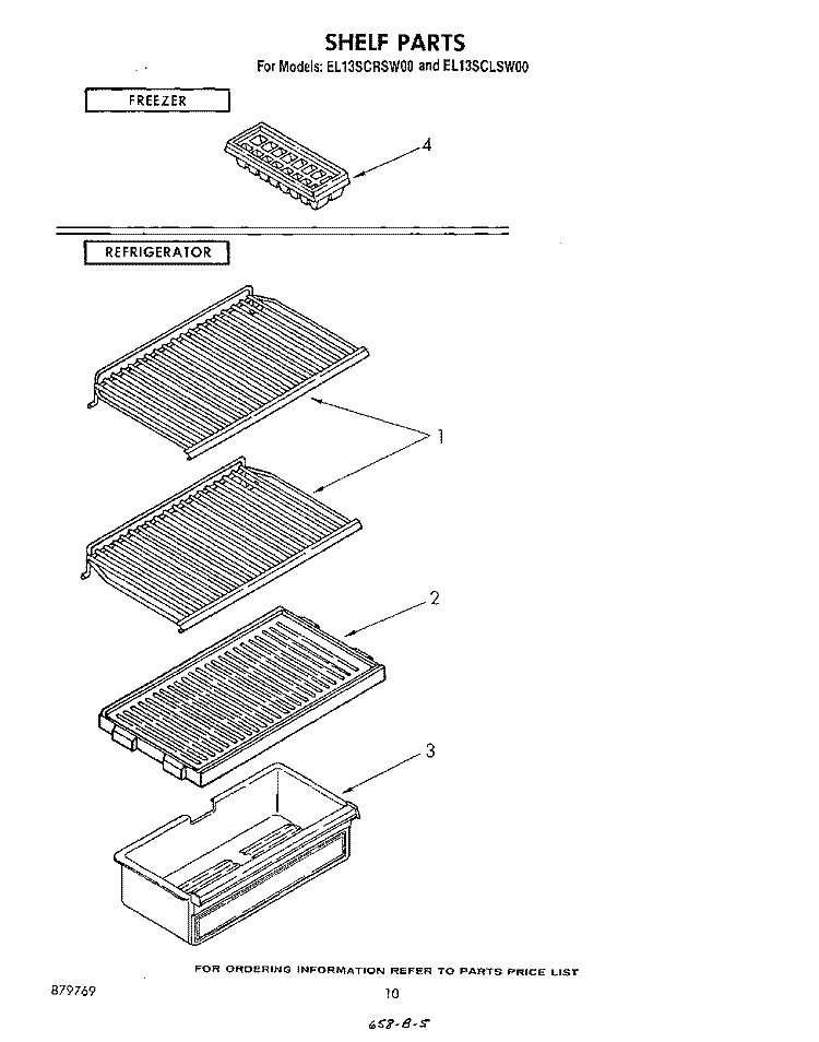 SHELF Diagram and Parts List for EL13SCRSW00  Whirlpool Refrigerator