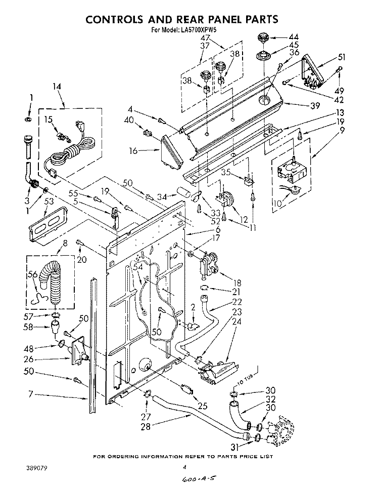 CONTROLS AND REAR PANEL Diagram and Parts List for LA5700XPW5  Whirlpool Washer