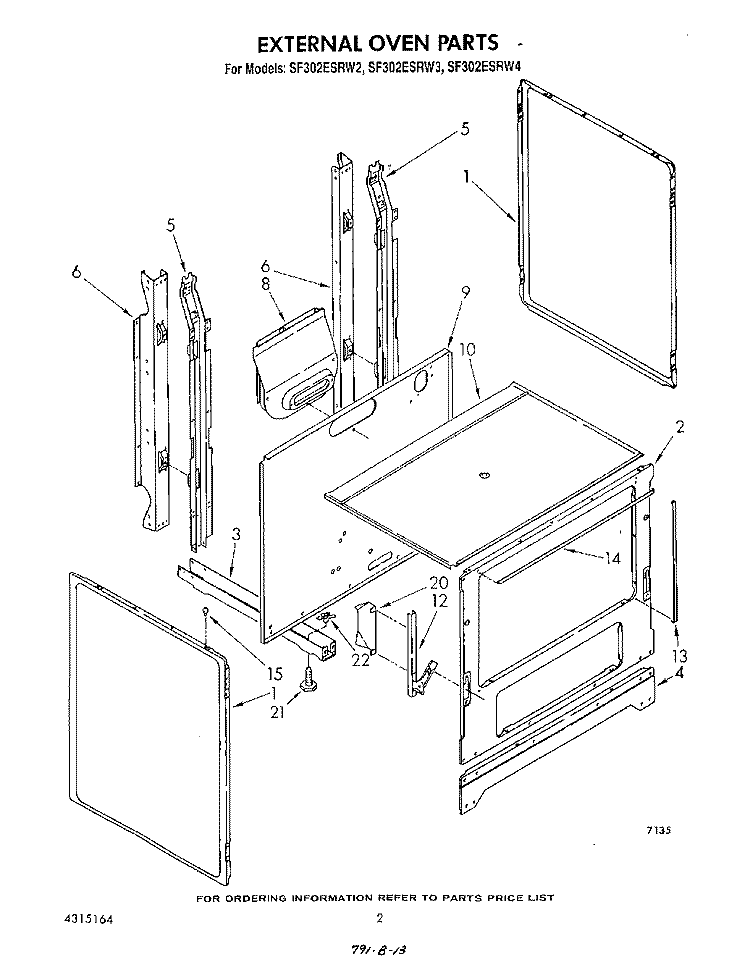 EXTERNAL OVEN Diagram and Parts List for SF302ESRW2  Whirlpool Range