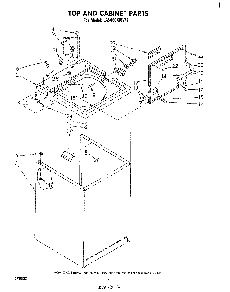 TOP AND CABINET , LITERATURE AND OPTIONAL Diagram and Parts List for LA5460XMW1  Whirlpool Washer