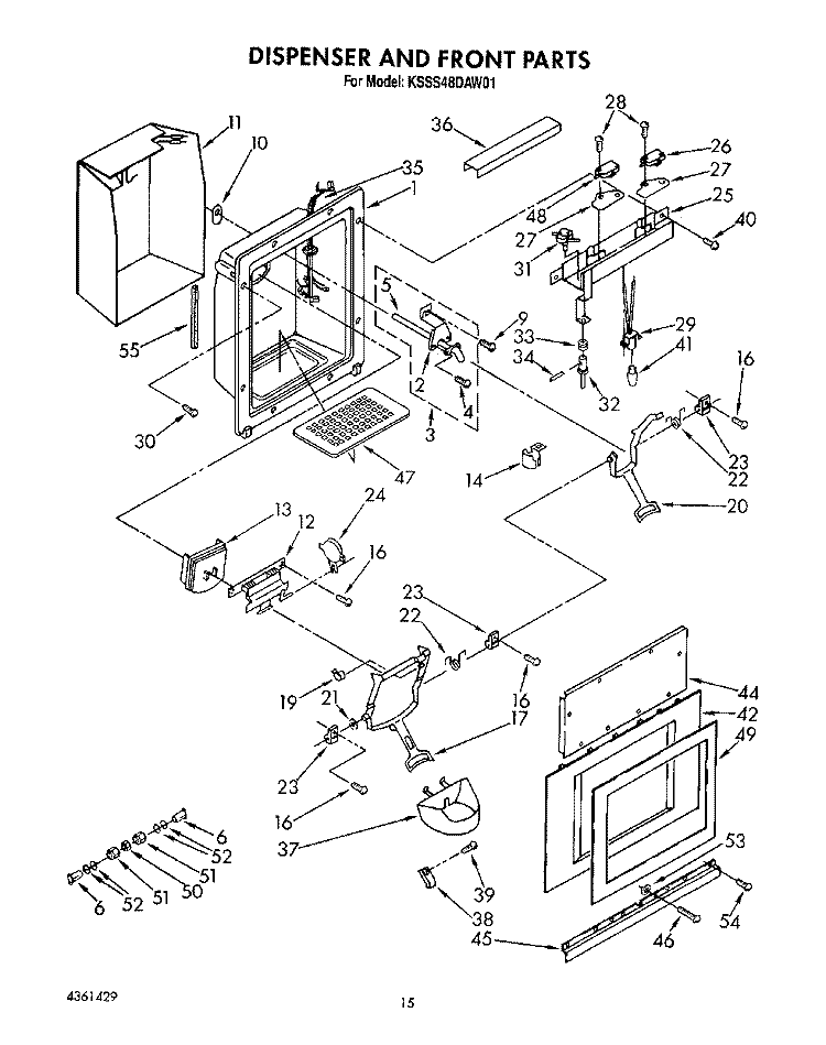 DISPENSER AND FRONT Diagram and Parts List for KSSS48DAW01  KitchenAid Refrigerator