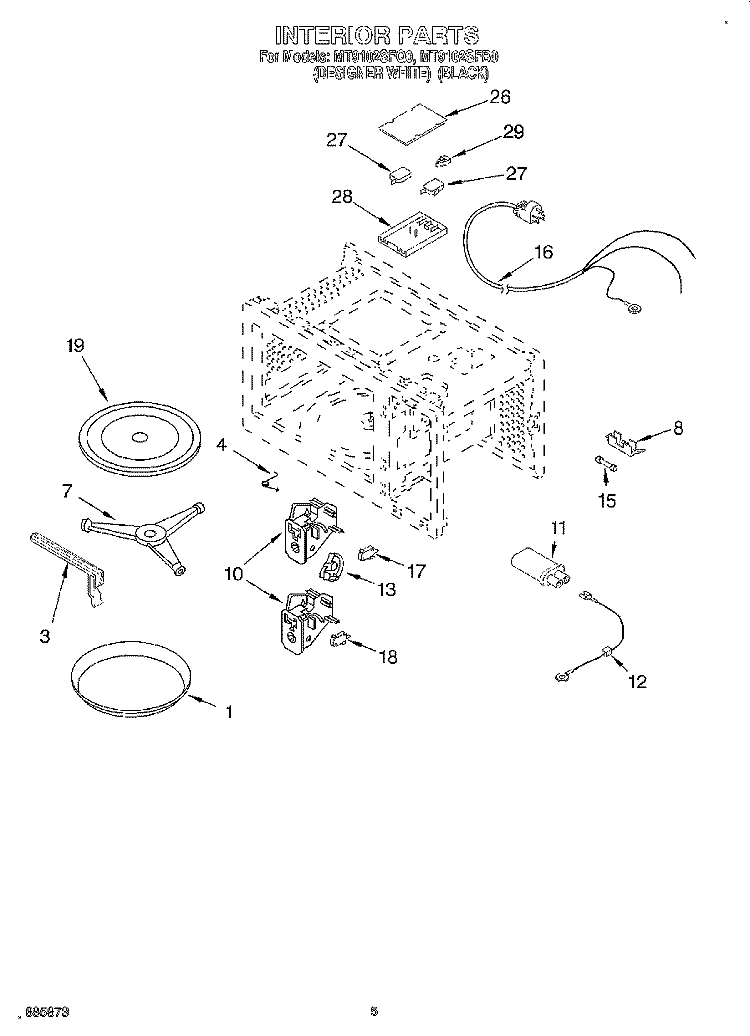 INTERIOR Diagram and Parts List for MT9102SFQ0  Whirlpool Microwave