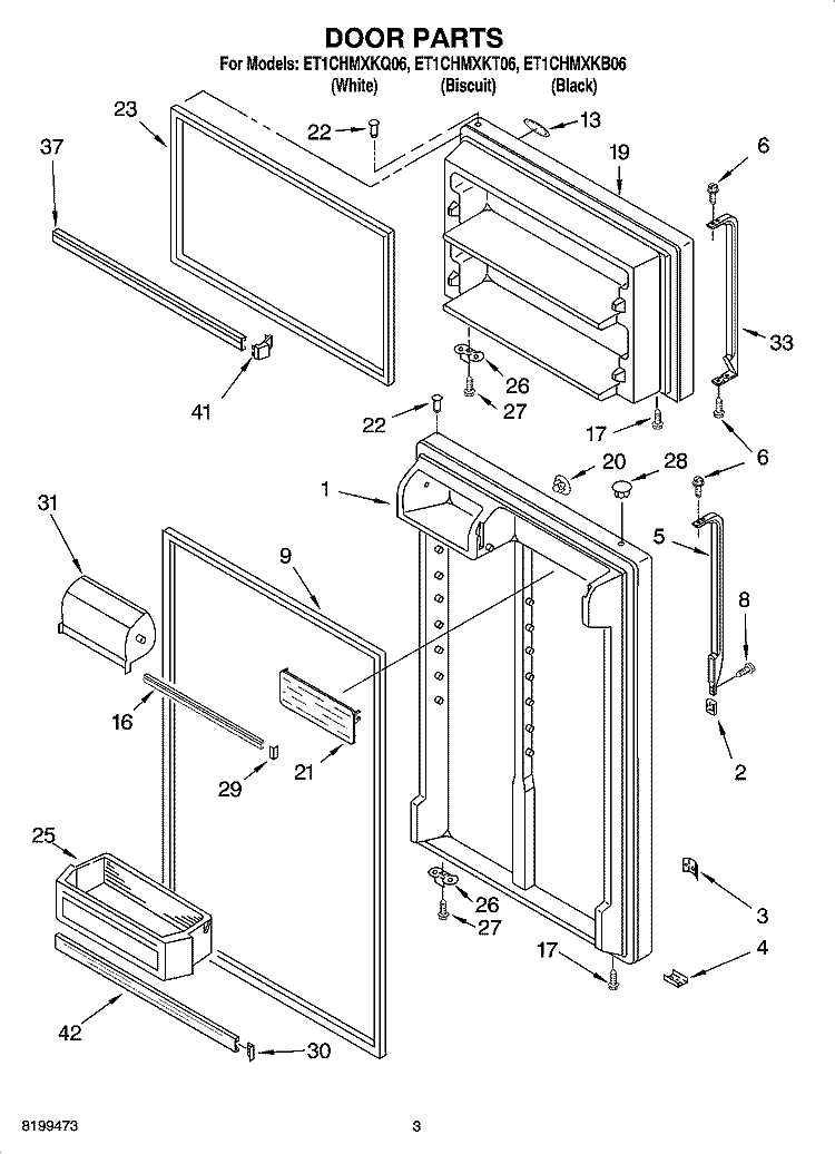DOOR PARTS Diagram and Parts List for ET1CHMXKQ06  Whirlpool Refrigerator
