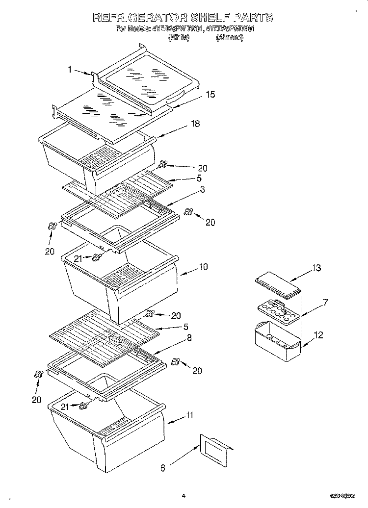 REFRIGERATOR SHELF Diagram and Parts List for 4YED25PWDW01  Whirlpool Refrigerator