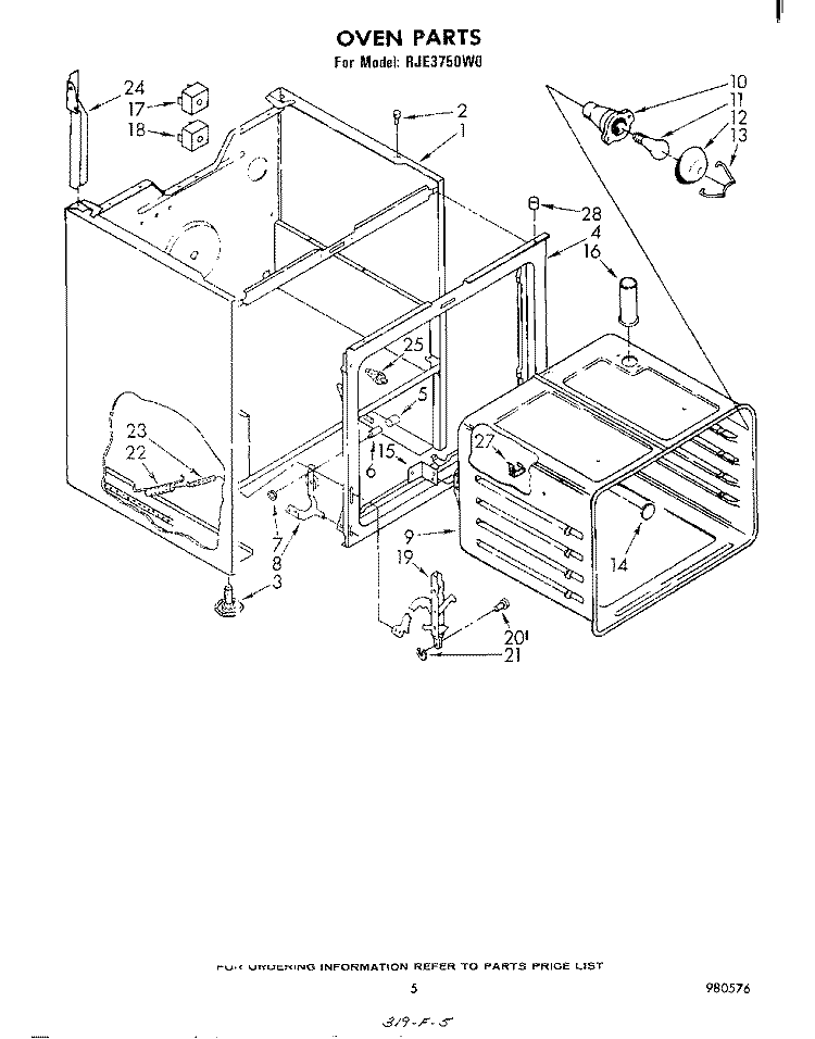 OVEN Diagram and Parts List for RJE3750W0  Whirlpool Range
